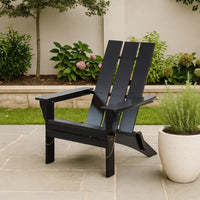 Foldable Outdoor Adirondack Chair, Rustic Black Steel and Acacia Wood -BM320571