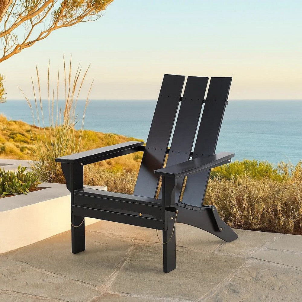 Foldable Outdoor Adirondack Chair, Rustic Black Steel and Acacia Wood -BM320571