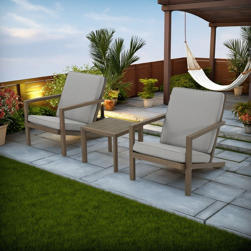 Liah Outdoor Patio Table Set, 2 Chair, Brown Acacia Wood, Gray Polyester -BM320572