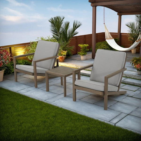 Liah Outdoor Patio Table Set, 2 Chair, Brown Acacia Wood, Gray Polyester -BM320572
