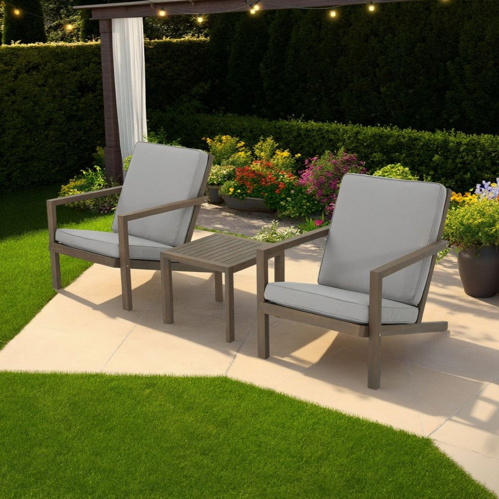 Liah Outdoor Patio Table Set, 2 Chair, Brown Acacia Wood, Gray Polyester -BM320572