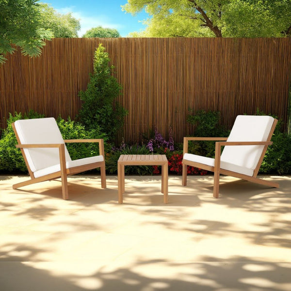 Liah Outdoor Patio Table Set, 2 Chairs, Brown Acacia Wood, Cream Polyester -BM320573