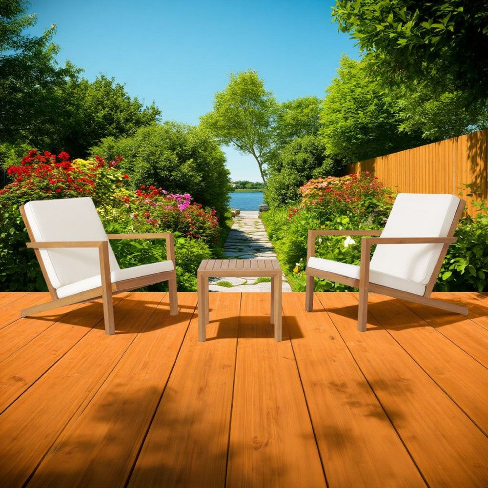 Liah Outdoor Patio Table Set, 2 Chairs, Brown Acacia Wood, Cream Polyester -BM320573