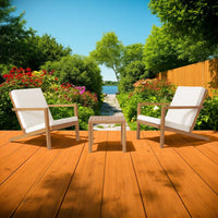 Liah Outdoor Patio Table Set, 2 Chairs, Brown Acacia Wood, Cream Polyester -BM320573