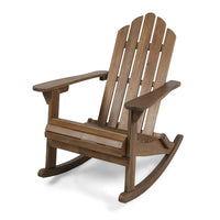 Outdoor Adirondack Rocking Chair, Slatted Back, Slope Arms, Dark Brown Wood -BM320574
