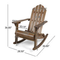 Outdoor Adirondack Rocking Chair, Slatted Back, Slope Arms, Dark Brown Wood -BM320574