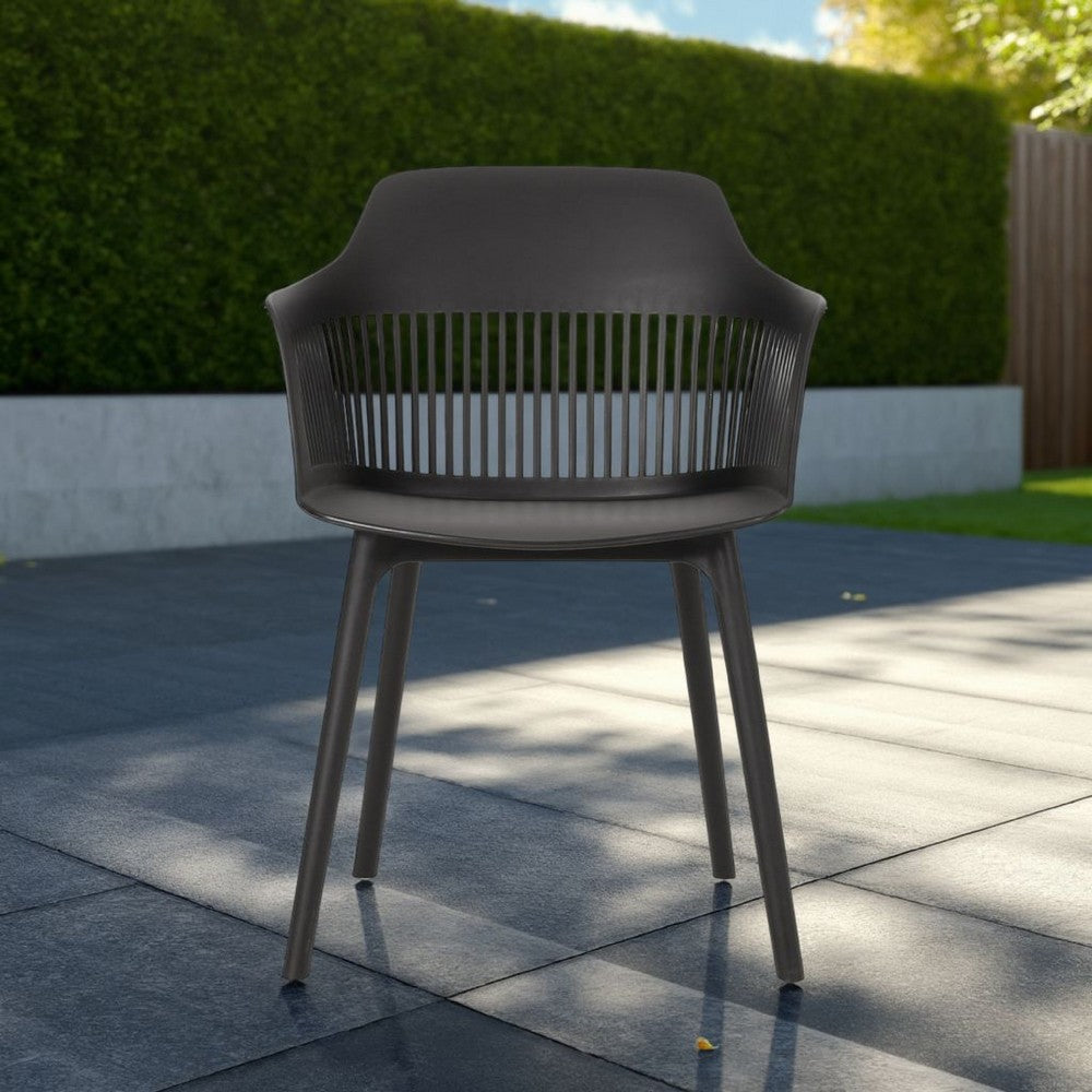 Outdoor Patio Chair Set of 2, Curved Back, Weather Resistant Black Finish -BM320575