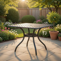 Cay Outdoor Dining Table, 40 Inch Square Top, Black Lattice Metal Design -BM320577