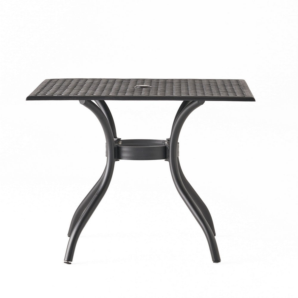 Cay Outdoor Dining Table, 40 Inch Square Top, Black Lattice Metal Design -BM320577