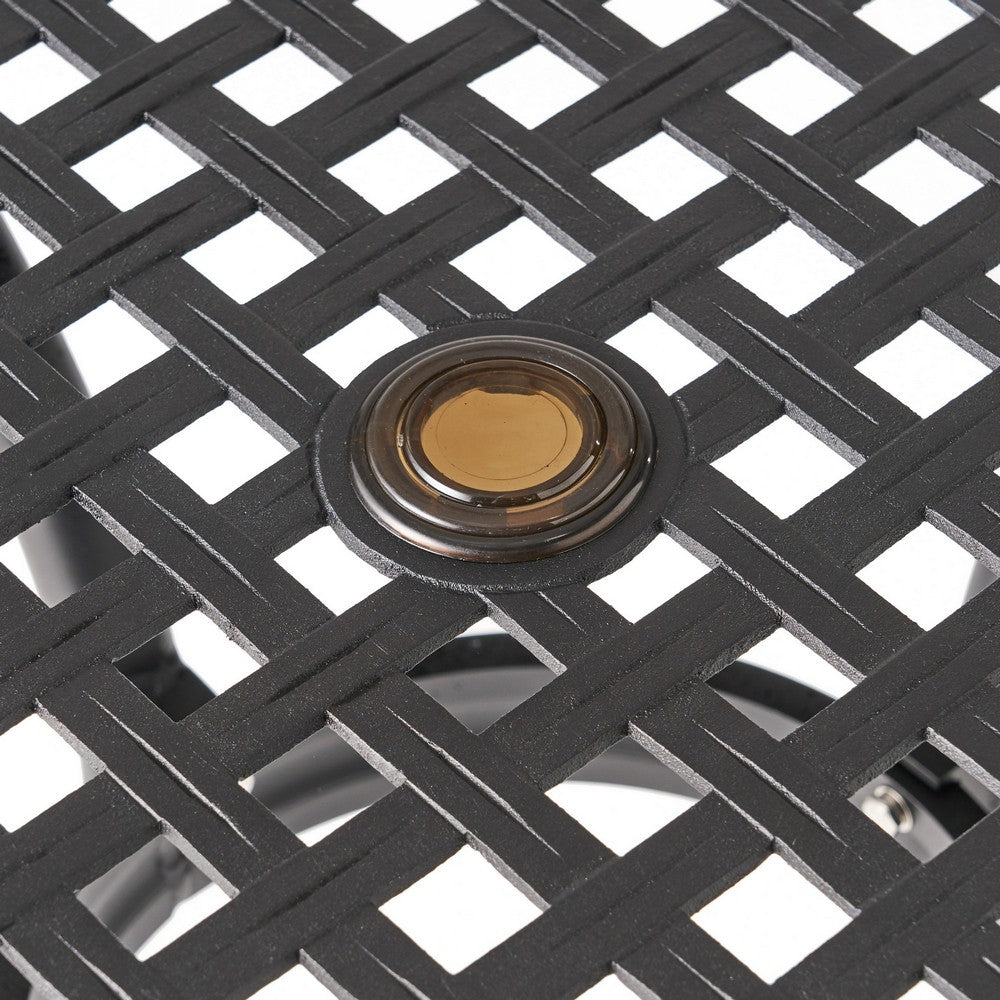 Cay Outdoor Dining Table, 40 Inch Square Top, Black Lattice Metal Design -BM320577