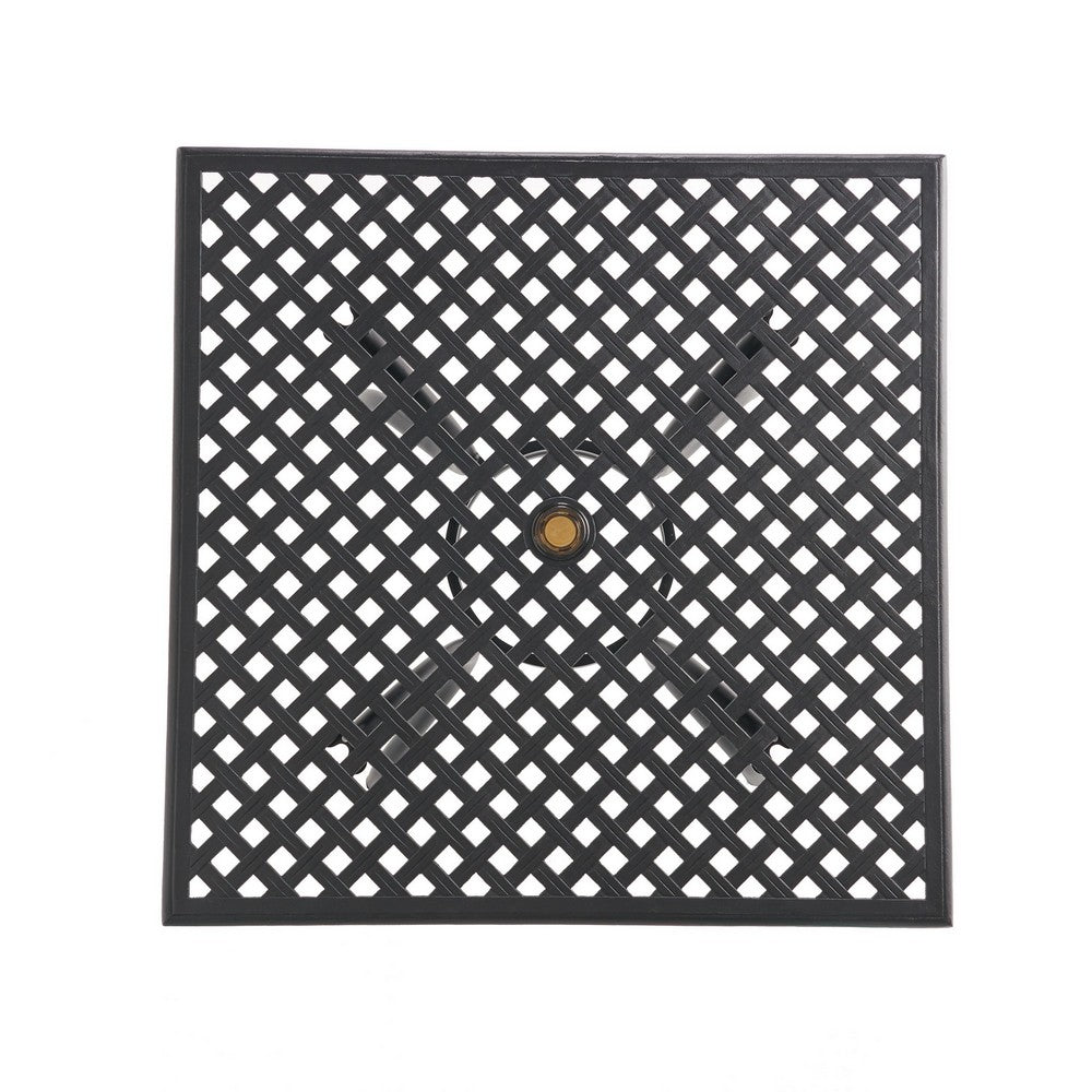 Cay Outdoor Dining Table, 40 Inch Square Top, Black Lattice Metal Design -BM320577