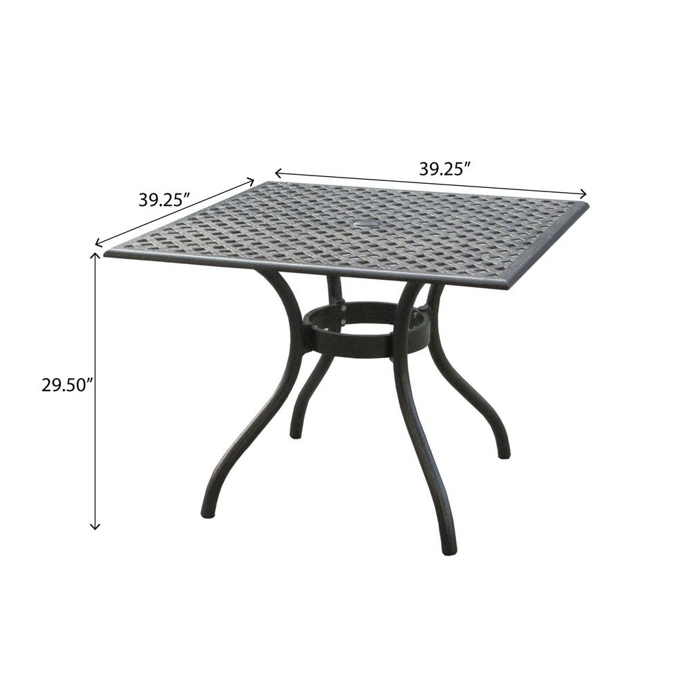 Cay Outdoor Dining Table, 40 Inch Square Top, Black Lattice Metal Design -BM320577