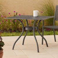 Cay Outdoor Dining Table, 40 Inch Square Top, Black Lattice Metal Design -BM320577