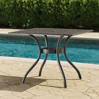 Cay Outdoor Dining Table, 40 Inch Square Top, Black Lattice Metal Design -BM320577