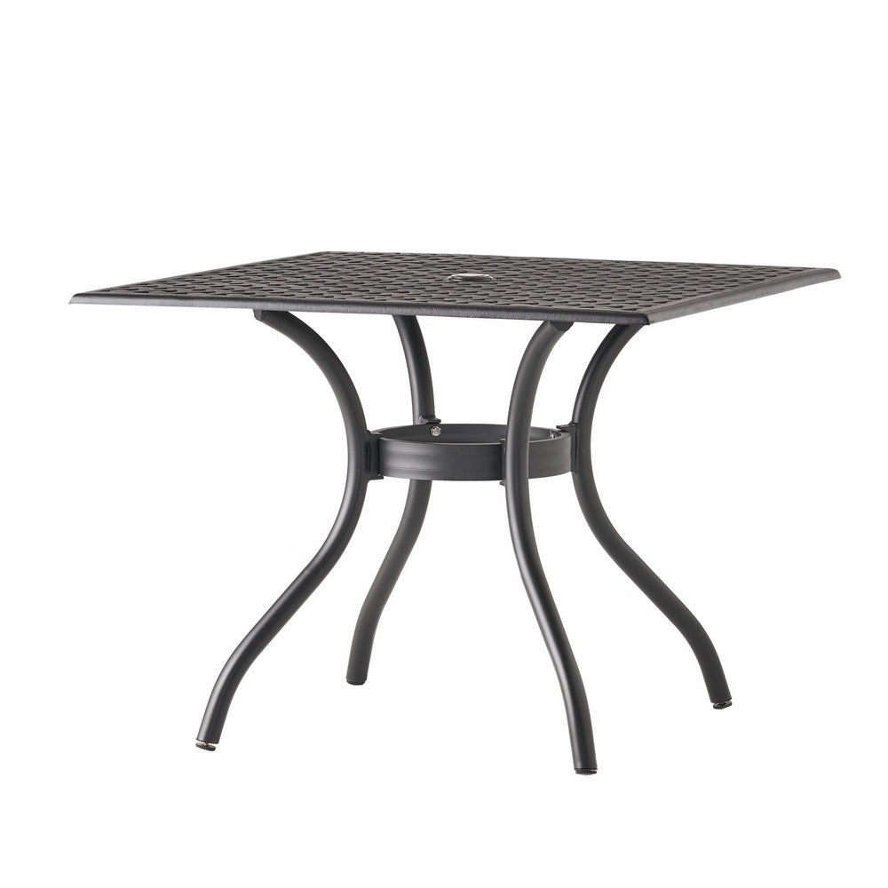 Cay Outdoor Dining Table, 40 Inch Square Top, Black Lattice Metal Design -BM320577
