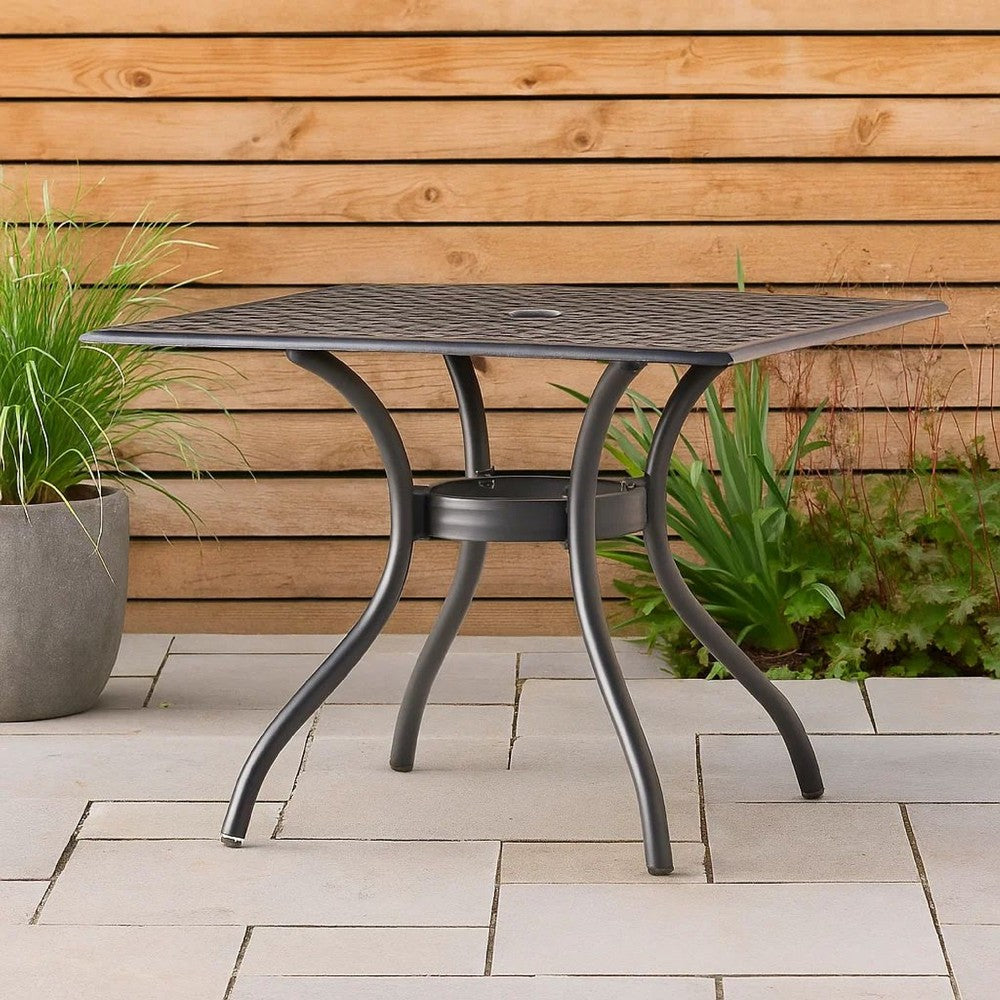 Cay Outdoor Dining Table, 40 Inch Square Top, Black Lattice Metal Design -BM320577