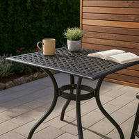 Cay Outdoor Dining Table, 40 Inch Square Top, Black Lattice Metal Design -BM320577