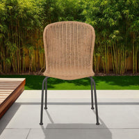 Outdoor Patio Chair Set of 2, Rattan Light Brown Wicker Weave, Scrolled -BM320579