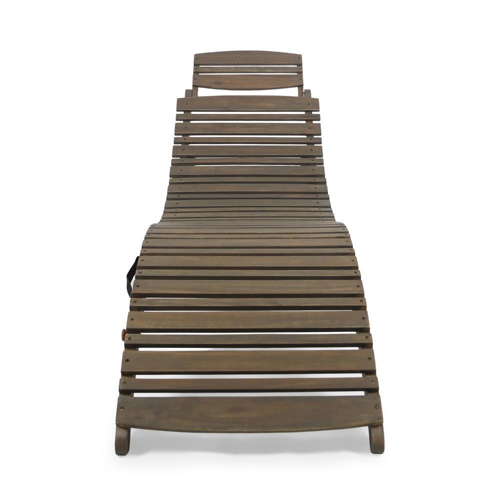 Hanie Outdoor Foldable Chaise Lounger, 73 Inch, Slatted Gray Acacia Wood -BM320580