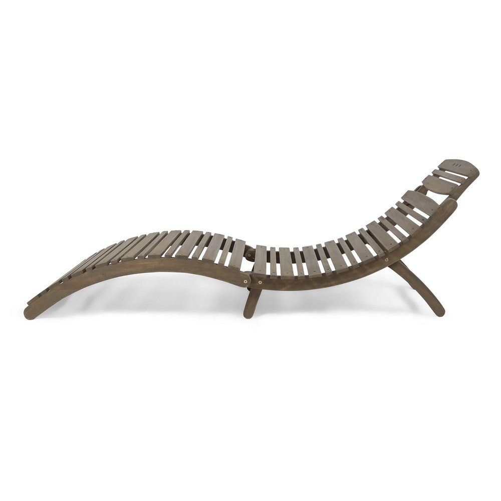 Hanie Outdoor Foldable Chaise Lounger, 73 Inch, Slatted Gray Acacia Wood -BM320580