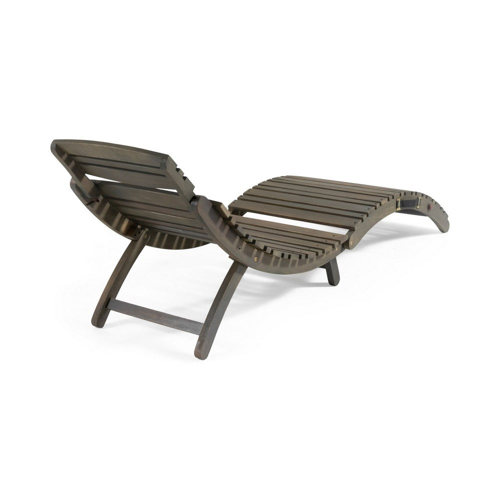 Hanie Outdoor Foldable Chaise Lounger, 73 Inch, Slatted Gray Acacia Wood -BM320580