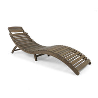 Hanie Outdoor Foldable Chaise Lounger, 73 Inch, Slatted Gray Acacia Wood -BM320580