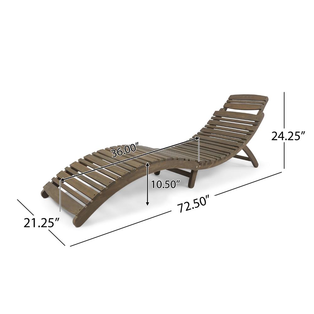 Hanie Outdoor Foldable Chaise Lounger, 73 Inch, Slatted Gray Acacia Wood -BM320580