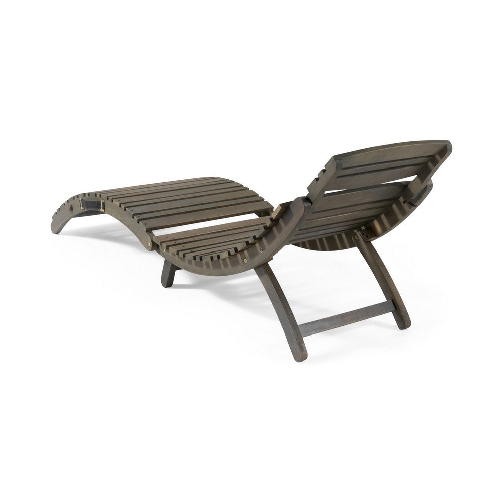 Hanie Outdoor Foldable Chaise Lounger, 73 Inch, Slatted Gray Acacia Wood -BM320580