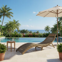 Hanie Outdoor Foldable Chaise Lounger, 73 Inch, Slatted Gray Acacia Wood -BM320580