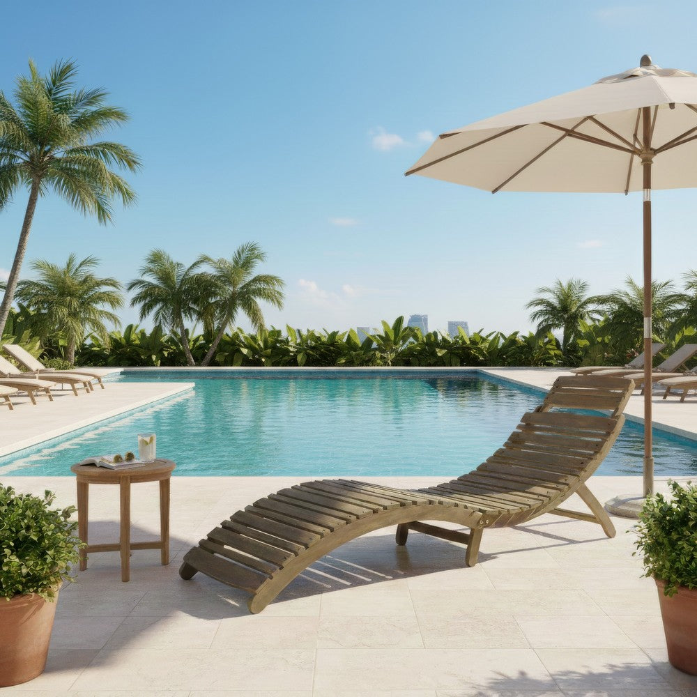 Hanie Outdoor Foldable Chaise Lounger, 73 Inch, Slatted Gray Acacia Wood -BM320580
