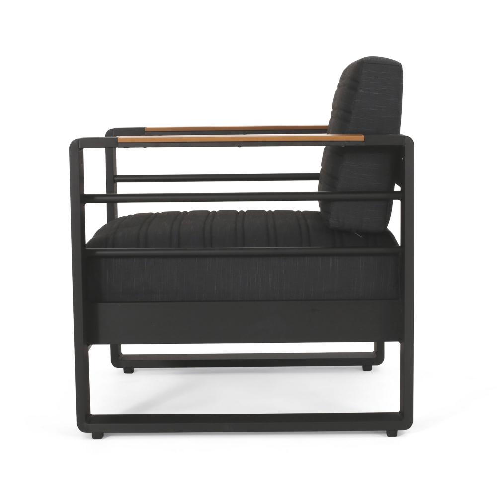Accent Club Chair, Slat Panel Design, Modern Open Back, Aluminum Black Wood -BM320583