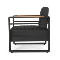 Accent Club Chair, Slat Panel Design, Modern Open Back, Aluminum Black Wood -BM320583