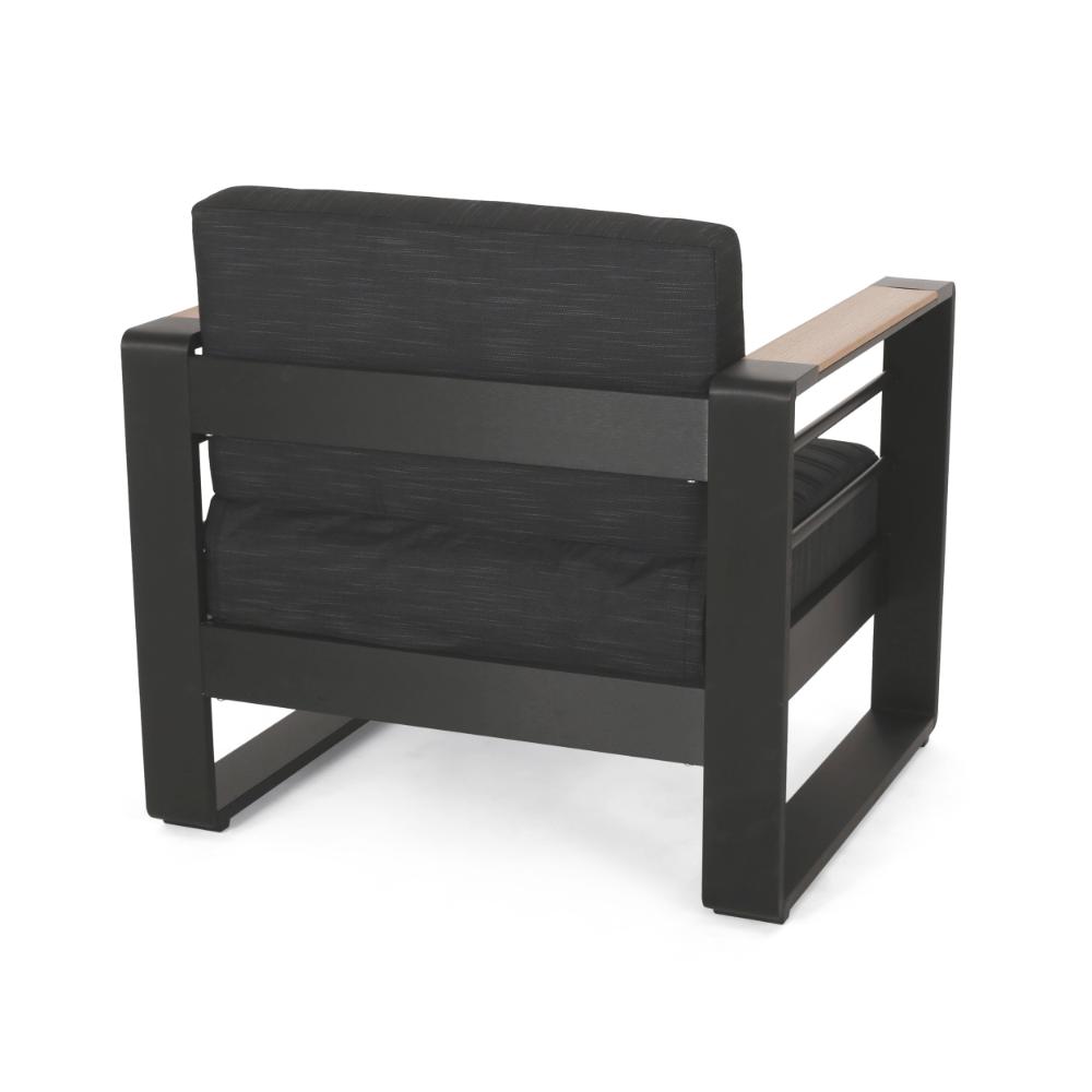 Accent Club Chair, Slat Panel Design, Modern Open Back, Aluminum Black Wood -BM320583