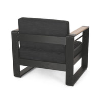 Accent Club Chair, Slat Panel Design, Modern Open Back, Aluminum Black Wood -BM320583