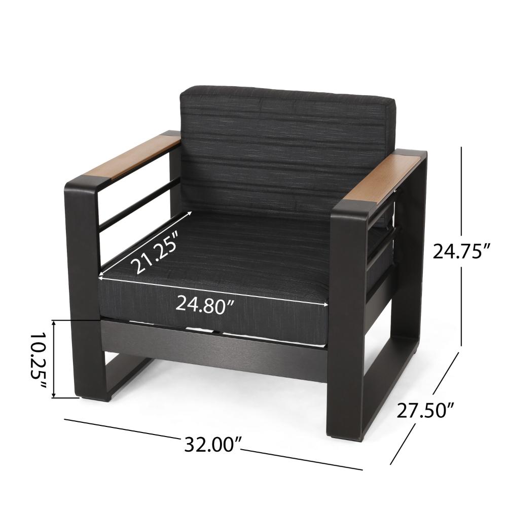 Accent Club Chair, Slat Panel Design, Modern Open Back, Aluminum Black Wood -BM320583