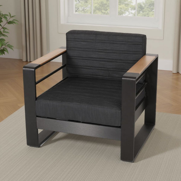 Accent Club Chair, Slat Panel Design, Modern Open Back, Aluminum Black Wood -BM320583