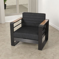 Accent Club Chair, Slat Panel Design, Modern Open Back, Aluminum Black Wood -BM320583