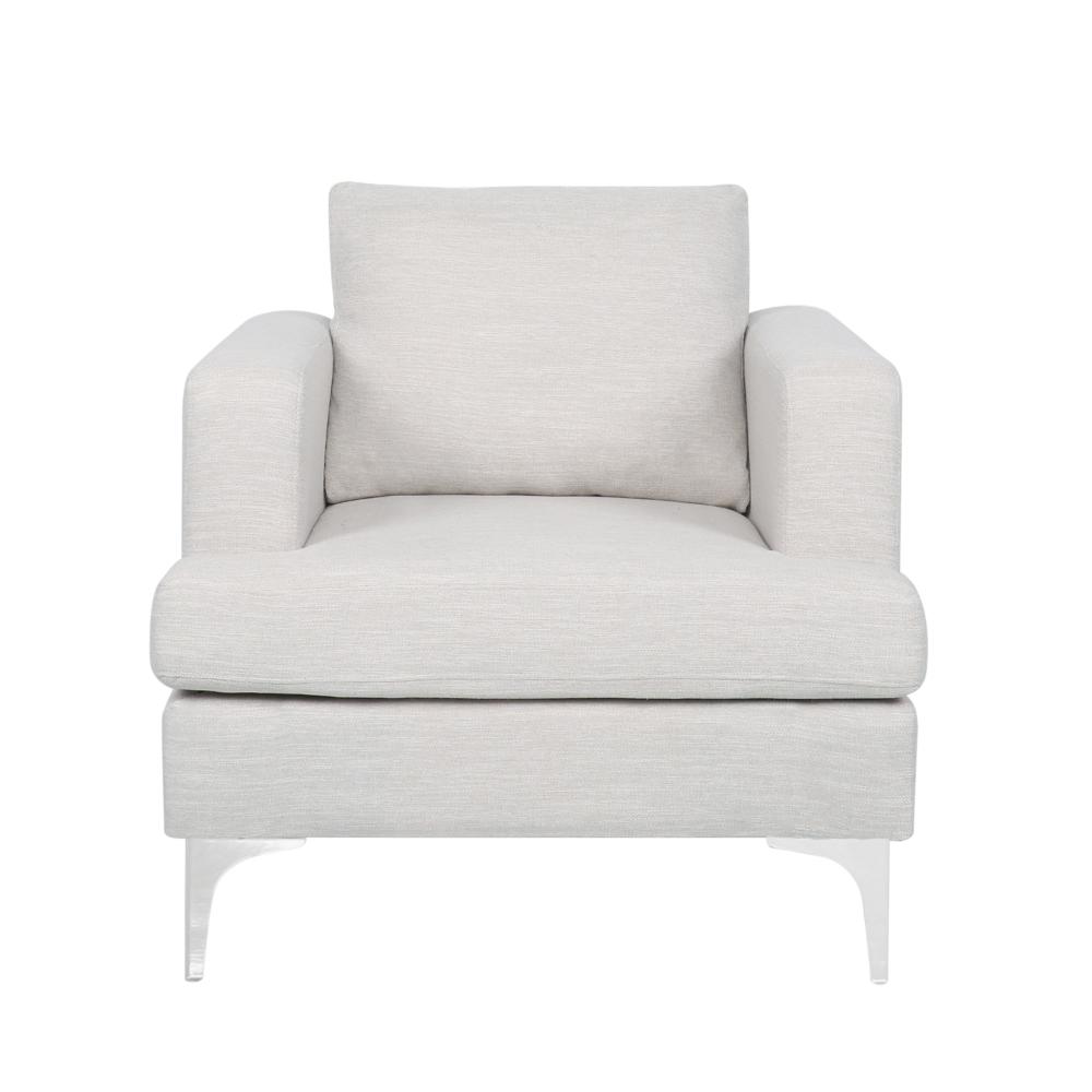 Accent Club Chair, Padded Back and Seat, Modern Silver Legs, Beige Fabric -BM320584