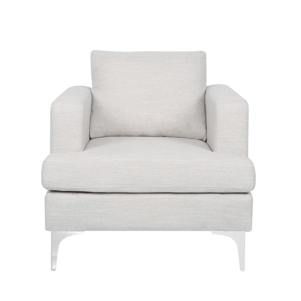 Accent Club Chair, Padded Back and Seat, Modern Silver Legs, Beige Fabric -BM320584