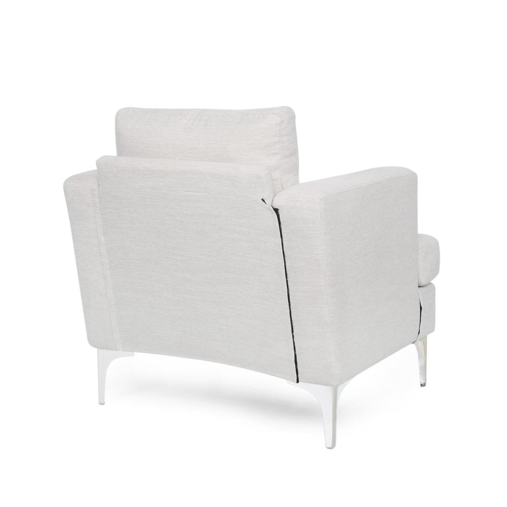 Accent Club Chair, Padded Back and Seat, Modern Silver Legs, Beige Fabric -BM320584