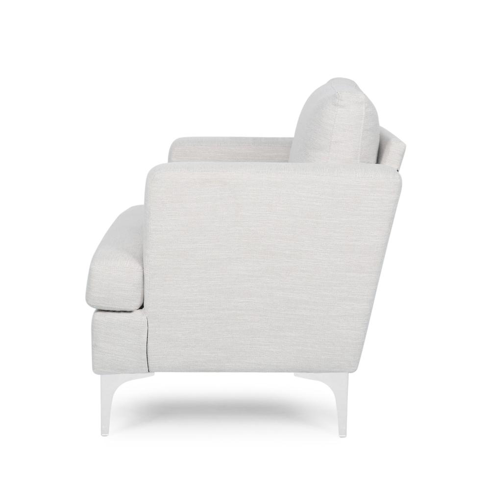 Accent Club Chair, Padded Back and Seat, Modern Silver Legs, Beige Fabric -BM320584