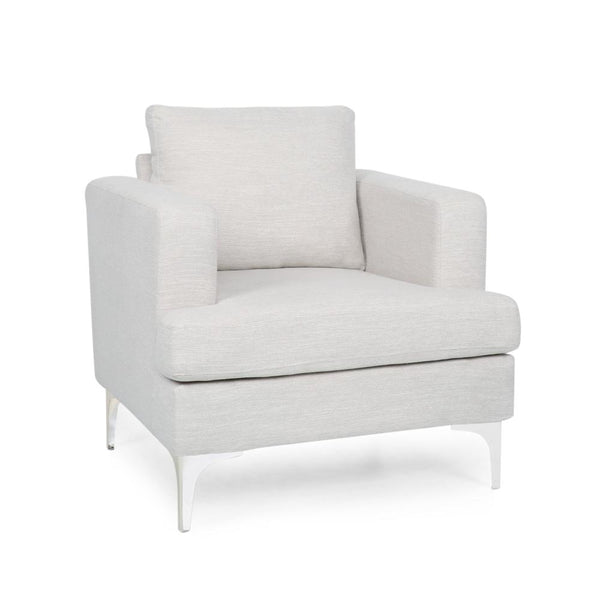 Accent Club Chair, Padded Back and Seat, Modern Silver Legs, Beige Fabric