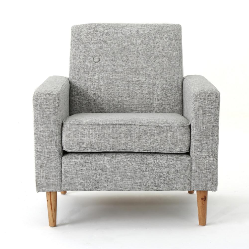 Accent Club Chair, Modern Light Gray Padded Seat, Angled Legs, Rubberwood -BM320585