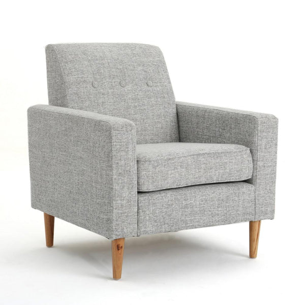 Accent Club Chair, Modern Light Gray Padded Seat, Angled Legs, Rubberwood