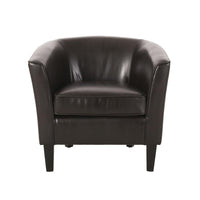 Accent Club Chair, Curved Round Back, Birch Wood, Rich Brown Faux Leather -BM320586