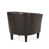 Accent Club Chair, Curved Round Back, Birch Wood, Rich Brown Faux Leather -BM320586