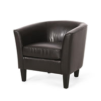 Accent Club Chair, Curved Round Back, Birch Wood, Rich Brown Faux Leather