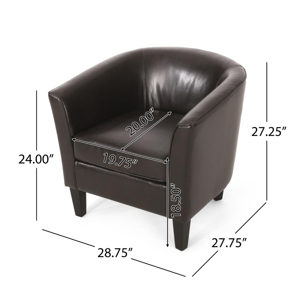 Accent Club Chair, Curved Round Back, Birch Wood, Rich Brown Faux Leather -BM320586
