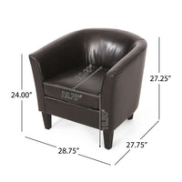 Accent Club Chair, Curved Round Back, Birch Wood, Rich Brown Faux Leather -BM320586