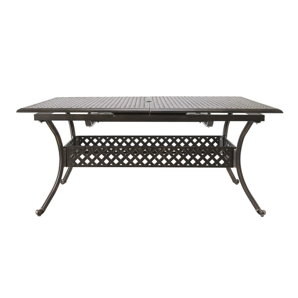 Dining Table, 64-82 Inch Extendable Acacia Wood Top, Aluminium, Dark Brown -BM320587
